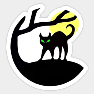Halloween Haunted Black Cat and Moon Sticker